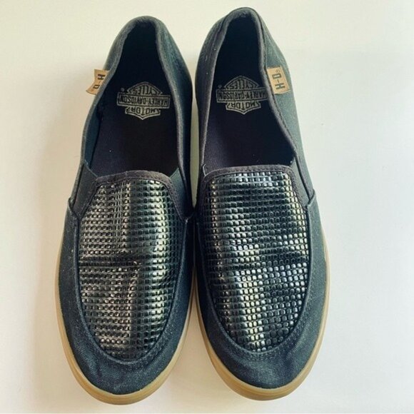 Harley Davidson Black Canvas Loafers Size 9 - Picture 2 of 6
